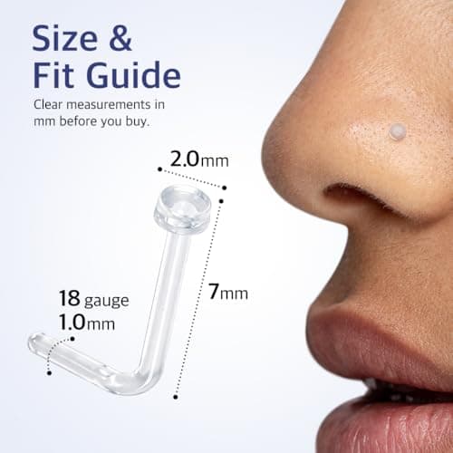 Vivid Works Clear Nose Studs for Work 20 Pack 18 Gauge - Clear Nose Rings 1mm | Invisible Flat Stud Plastic Piercing Retainer Cover for Surgery - Piercing Jewelry for Women and Men — view 5