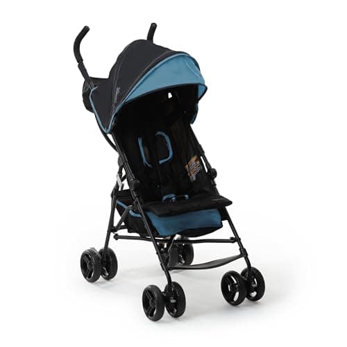 Summer Infant Infant 3Dmini Convenience Stroller, Blue/Black – Lightweight with Compact Fold, Multi-Position Recline, Canopy with Pop Out Sun Visor and More – for Travel and More