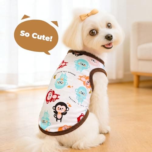 PETCARE Cartoon Dog Shirts for Small Dogs Cute Dog Clothes Brown Monkey Tshirt Soft Cotton Puppy Pajamas Breathable Sleeveless Pet Tank Top Spring Summer Dogs Clothes for Chihuahua Yorkie Shih Tzu — view 2