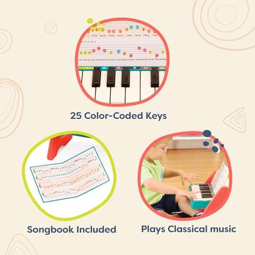 B. toys – Wooden Toy Piano for Toddlers, Kids – Color – Coded Keys with Songbook – Musical Instrument for Early Learning & Creativity – 3+ Years – Mini Maestro — view 4