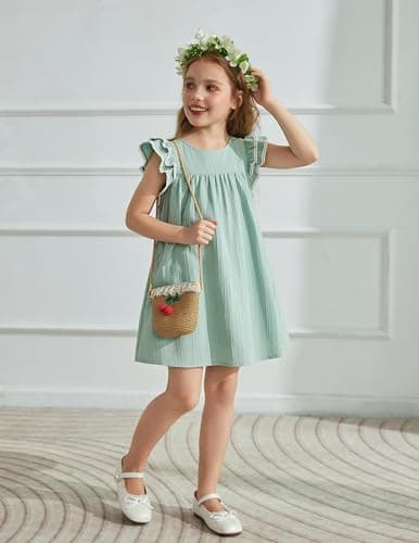 Arshiner Girls Summer Dress Toddler Ruffle Sleeve Dresses Girls Green Dress Kids Swing Boho Sundress 3t — view 4