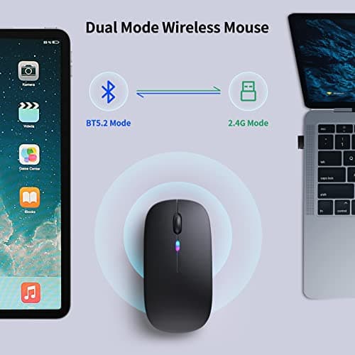 KANMABPC Wireless Bluetooth Mouse – Rechargeable, Silent, Dual Mode (Bluetooth 5.2 & USB) with LED Lights – Portable for Laptop, Desktop, & Tablet(Black) — view 3