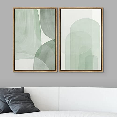 SIGNWIN Framed Canvas Print Wall Art Set Pastel Watercolor Green Polygon Collage Abstract Shapes Illustrations Modern Art Minimal Boho Colorful for Living Room, Bedroom, Office - 24"x36"x2 Natural — view 2