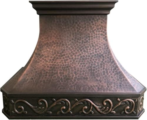 SINDA 16 Gauge Solid Copper Stove Range Handcrafted by Craftsmen, Includes Commercial Grade Hood Vent, Lighting, Fan Motor and Baffle Filter, High CFM, H3LW3642, 36"W x 42"H