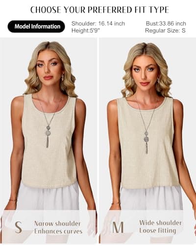 RIROW Tank Tops Women Sleeveless Summer Womens Crop Linen Loose Beach Vacation Flowy Blouse Trendy 2026 Raw Beige M — view 3