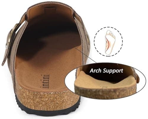 Intini Cork Clogs for Women Mens Suede Leather Clogs Soft Footbed Potato Shoes with Arch Support Brown — view 3