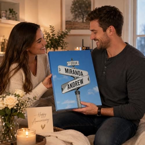 TWING Personalized Street Sign Wall Art for Couples,Custom Name & Date Street Sign Poster Canvas, Wedding Anniversary Present, Gift for Couple Girlfriend Boyfriend 12" W x 16" L （Made in USA） — view 3