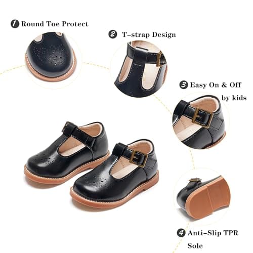 Kiderence Toddler Little Girls Mary Jane Dress Shoes School Oxford for Girls Black Flats Size 6M — view 3