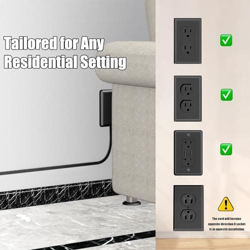 CABOCASA 3FT Ultra Flat Plug Extension Cord Power Strip with 3 Outlets, Patented Detachable Ultra-Thin Outlet Cover Concealer & Ultra-Flat Plug, Max. 13A 125V 1625W ETL Listed, Black Color — view 4