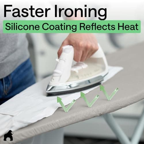 GORILLA GRIP Reflective Silicone Ironing Board Cover, Resist Scorching and Staining, 15x54 Inch, Hook and Loop Fastener Straps, Pads Fit Large and Standard Boards, Elastic Edge, Thick Padding, Silver — view 3