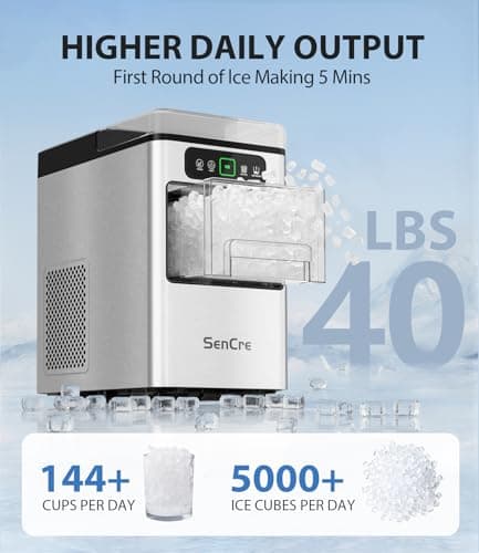 SenCre Nugget Ice Maker 40lbs/Day, Countertop Ice Maker Soft Chewable Ice, Ice Makers One-Click & Self-Cleaning, Crushed Pellet Ice Machine with Scoop&Basket for Home/Kitchen/Office, Stainless Silver — view 2
