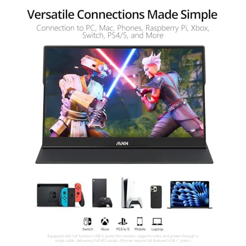 MNN Portable Monitor 15.6inch FHD 1080P 60Hz USB C HDMI Gaming Ultra-Slim IPS Display w/Smart Cover & Speakers,HDR Plug&Play, External Monitor for Laptop PC Phone Mac (15.6'' 1080P) — view 2