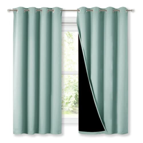 NICETOWN Aqua Blue 100% Blackout Lined Curtains, 2 Thick Layers Completely Blackout Window Treatment Thermal Insulated Drapes for Kitchen/Bedroom (1 Pair, 52" Width x 63" Length Each Panel)