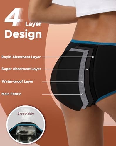 INNERSY Women's Cotton Period Underwear Heavy Flow Leakproof Panties Menstrual Hipster 3-Pack(Contrasted Black,Large) — view 2