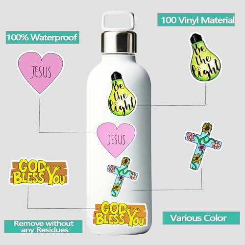 220Pcs Inspirational Christian Stickers Bulk, Vinly Waterproof Bible Verse Jesus Stickers for Water Bottles Laptop Scrapbook Journaling, Religious Faith Decals for Adults Teens Kids, Christian Gifts — view 3