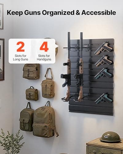 VEVOR Gun Rack, Wall Mount, Tactical Rifle Shotgun Handgun Storage, Heavy-Duty PVC Panels & Steel Wall Racks, Securely Holds up to 2 Rifles & 4 Pistols, Modular Firearms Gun Gear Accessories Organizer