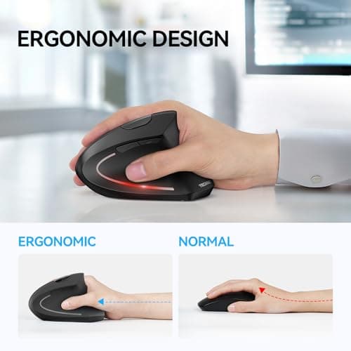 TECKNET Ergonomic Mouse, Wireless Bluetooth Vertical Mouse, 4800 DPI Optical Tracking, 6 Adjustable DPI, Quiet Clicks, 2.4GHz with USB A Receiver, 12 Months Battery, 6 Buttons, Wide Compatibility — view 5