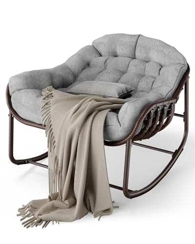 Garvee Oversized Outdoor Rocking Chair, Comfy Papasan Rocker, Egg Chair Rocker Fauteuil Bercant interieur for Patio, Garden, Bedroom, Porch, Lawn, Gray