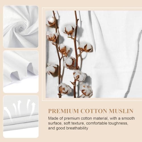 PEASUG 100% Cotton Muslin Fabric,59 inch x 2 Yards Bleached Muslin Fabric by The Yard, Medium Weight Draping Fabrics Suitable for Sewing Embroidery, Garments, Crafts Material-White — view 2