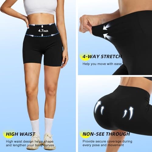 FULLSOFT High Waisted Biker Shorts for Women-5" Tummy Control Fitness Athletic Workout Running Yoga Gym Soft Compression Bike Volleyball Spandex Shorts Clothes for Women Womens Clothing(Black,S-M) — view 4