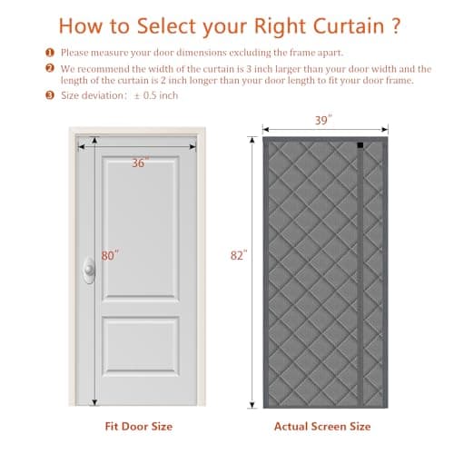 Wohomzy Thermal Door Curtain Fits Doors Size 36"x80"，Curtain Size 39"x82", Magnetic Insulated Side Open Keep Warm in Winter Cool in Summer,Gray