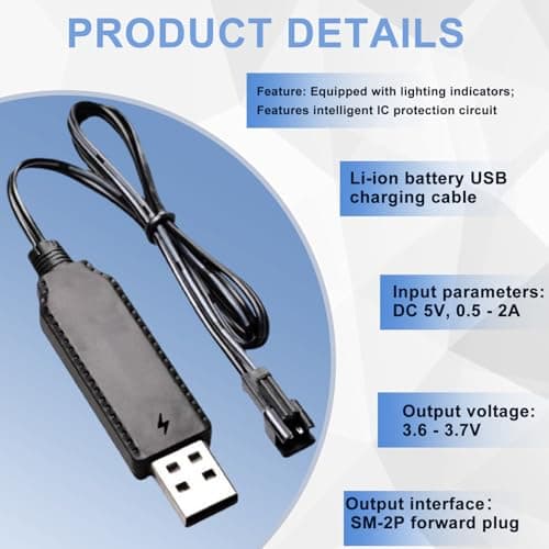 3.7V USB Charging Cord with SM2.0 2P Plugs and Smartest IC for Lithiums Batteries and Electronic Devices USB Cable — view 3
