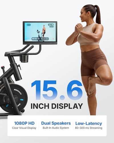 MERACH Exercise Bike, Brake Pad Stationary Bike with Exclusive App, Low Noise Indoor Cycling Bike with 270lbs Weight Capacity, Tablet Mount and Fitness Courses for Weight Loss-Blue
