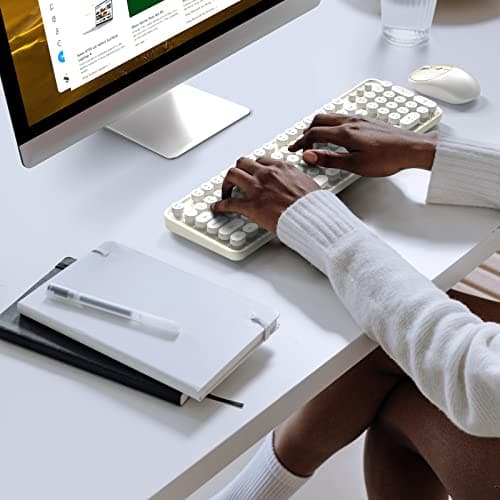 Atelus Wireless Keyboard and Mouse, Typewriter Full Size Keyboard with Number Pad and 2 in 1 USB Connected Mouse for Windows 7/8/10, Laptop, Desktop, PC, Computer (Off-White) — view 2
