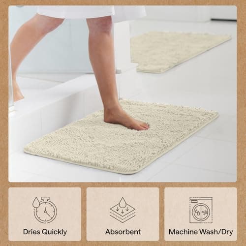 GORILLA GRIP Bath Mat, Thick Soft Absorbent Chenille Floor Mats, Rubber Backing Bathmat, 152x61 cm, Quick Dry Rug, Machine Washable Rugs for Shower and Tub Floors, Bathroom Accessories Decor, Cloud — view 6