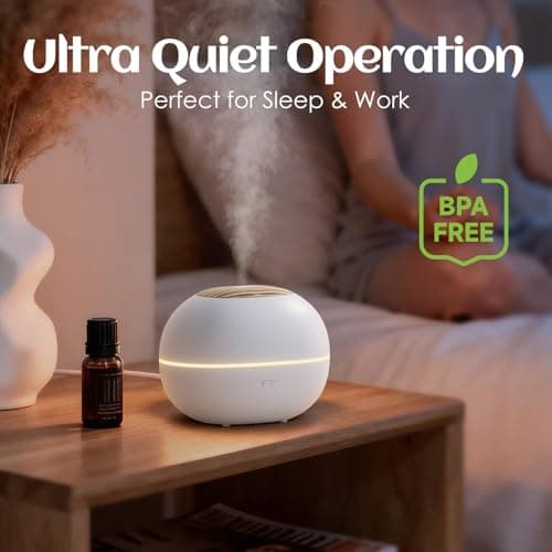 White Oval Aromatherapy Essential Oil Diffuser with 7-Color LED Lights and Automatic Shut-Off, Home Ultrasonic, 100ml Samll Essential Oil Diffuser - White — view 5