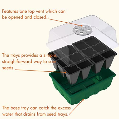 Gardzen 10-Set Garden Propagator Set, Black Seed Tray Kits with 120-Cell, Seed Starter Trays with Dome and Green Base 6.6" x 4.5" (12-Cell Per Tray) — view 4