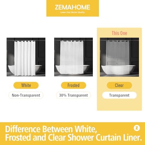 ZEMAHOME Clear PEVA Plastic Shower Curtain Liner Premium Light Weight 72" x 72" Transparent Bathroom Shower Showroom Curtain Liner with Rustproof Metal Gromments and Weighted Magnet — view 4