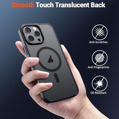 SUPFINE Magnetic for iPhone 16 Pro Max Case with Screen Protector (Compatible with MagSafe)(Military Grade Drop Protection) Translucent Matte Phone Cover,Black — view 5