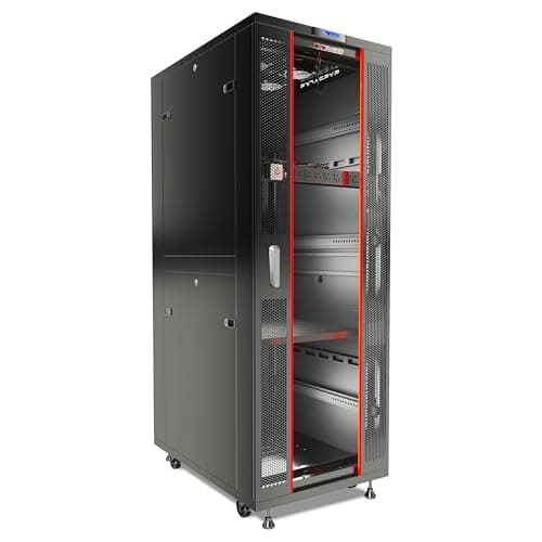 Sysracks 42U IT Data Network Freestanding Server Cabinet Computer Case - Over 150 Dollars Accessories Included - Powerbar, Cooling System, LCD Screen, Wheels, Shelf and More