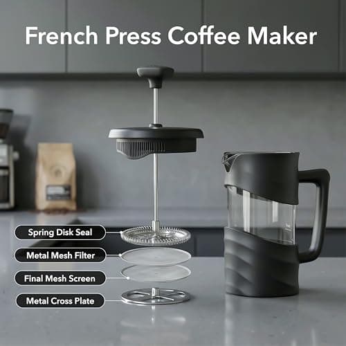 OVENTE 20oz French Press Coffee Maker with 4-Level Filtration, Black FPW20B — view 3