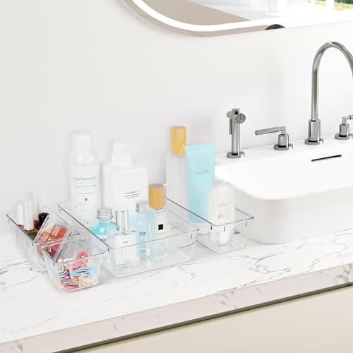 Vtopmart 25 PCS Plastic Clear Drawer Organizer, Acrylic Desk Drawer organizers, Organization and Storage for Makeup, Bathroom, Office, kitchen, Bedroom