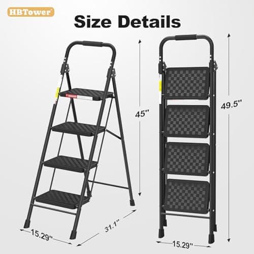 HBTower Step Ladder, 4 Step Ladder with Wide Anti-Slip Pedal, Step Stool Foldable with Cushioned Handle, 330 Capacity for Home and Kitchen — view 5