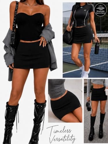 CHANGEZOE Women's Mini Skorts Mid-Low Rise Mini Skirt with Shorts Side Slit Stretchy Sexy Y2K Going Out Skirts Black — view 4