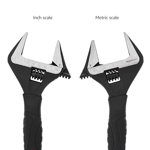 Amazon Basics 6-Inch Drop Forged Adjustable Wrench with Soft Grip, Wide Jaw, Metric/SAE Scales, Rust Resistant, 6.34 x 2.83 x 0.59 inches — view 3