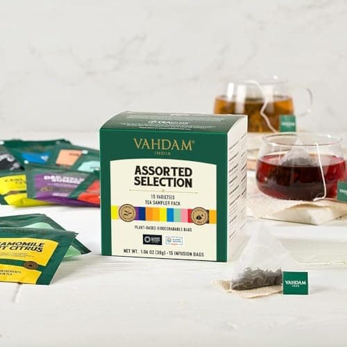 VAHDAM, Assorted Tea Sampler (15 Different Variety in Individually Wrapped Pyramid Tea Bags) Long Leaf Premium Teas I Teas Gift Set I Ideas for Tea Lovers | Gifts for Women & Men — view 2