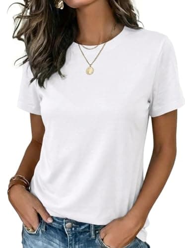 Zeagoo White Tshirts Shirts for Women Trendy Short Sleeve Summer Clothes Basic Casual Top Crewneck Fitted Tee Workout Wear