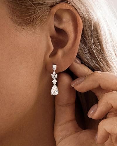 HANLI Dangle Earrings for Women – Silver Drop Earrings Sparkly Silver Dangle Earrings Elegant Dangling Earrings for Wedding Bridal Prom Jewelry — view 5