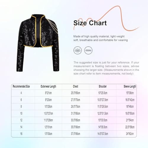 YONGHS Girls Sequin Popular Singer Tops Music Festival Stage Performance Sparkly Dance Crop Jacket Black 6 Years — view 6