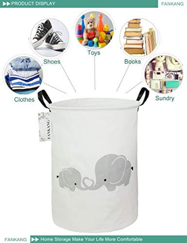 FANKANG Storage Basket, Nursery Hamper Canvas Laundry Basket Foldable with Waterproof PE Coating Large Storage Baskets for Kids Boys and Girls, Office, Bedroom, Clothes,Toys（Love Elephant） — view 7