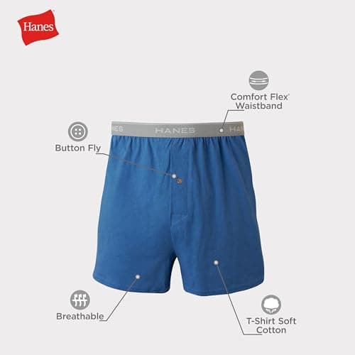 Hanes Men's Boxers, Cotton Knit Comfortable Boxer Underwear, Moisture-wicking Cotton Boxers, 5 count (pack of 1) — view 5