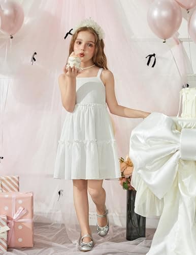 Arshiner Toddler Spaghetti Strap Dress White Summer Dress Summer Dresses Kids Beach Boho Sundresses 4t — view 2