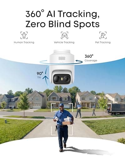eufy Security eufyCam C37, Security Cameras Wireless Outdoor, 360° Pan & Tilt AI Tracking, 2K Solar Camera, Human/Pet/Vehicle Detection, Flexible Solar Panel, Color Night Vision, No Subscription