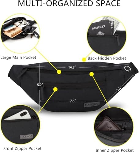 MAXTOP Large Crossbody Fanny Pack with 4-Zipper Pockets,Gifts for Enjoy Sports Festival Workout Traveling Running Casual Hands-Free Wallets Waist Pack Phone Bag Carrying All Phones — view 2