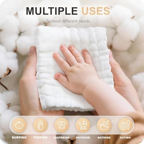 Cuddle Campus Baby Washcloths 6 Packs, Muslin Washcloths Baby,Cotton Burp Cloths, Extra Absorbent and Soft Wash Clothes for Newborns, 12x12 Inches — view 4