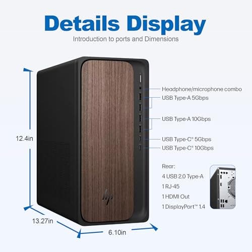 HP OmniDesk Desktop Computer, Intel Core Ultra 7 265, 16GB DDR5 512GB SSD, Sleek Dark Wood Design, AI-Ready Performance, Windows 11 Pro with Dockstation — view 4